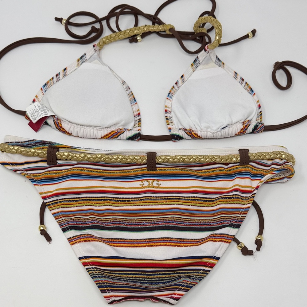 Guess USA Striped Multicolor Triangle Bikini Set Size M - Picture 2 of 5